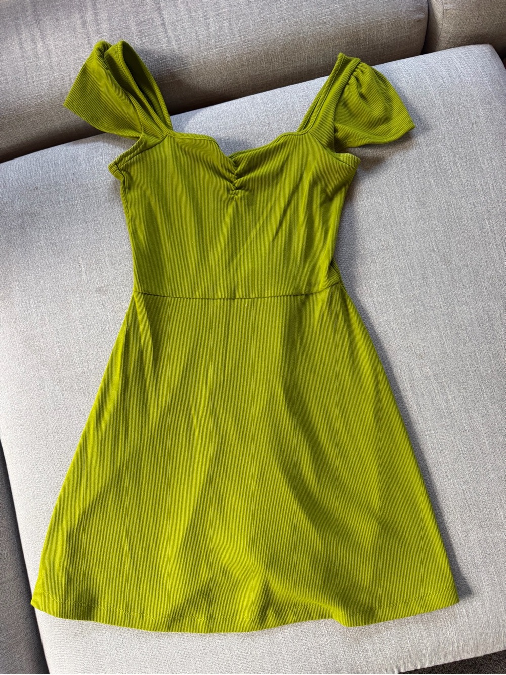wild fable Olive-Green Puff Sleeve Mini Dress